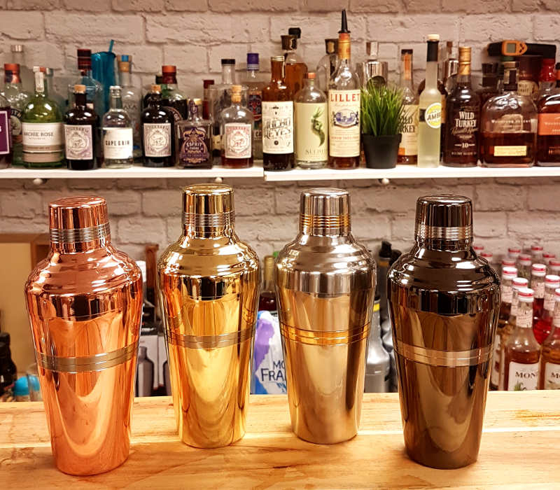 Uberbartools JShaker cocktail shaker in copper, gold, chrome and black
